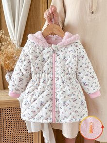 SHEIN 2件組女嬰秋冬百搭休閒加厚愛心毛絨法蘭絨收腰長版保暖外套 - 淺粉色 - 查看 6