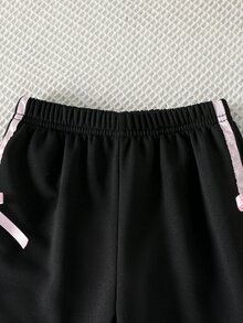 SHEIN Genkimix Kids 女童外套套裝，春秋甜酷風嬰兒蝴蝶結造型，連帽衛衣 + 運動風 7 歲生日運動長褲 2 件套，粉色棕色 - 黑色 - 查看 6