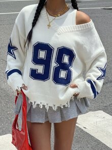 SHEIN Girls V-Neck Pullover Fashion Knit Sweater, Suitable For Autumn/Winter, Daily Wear, School, Outings, Gatherings - White - View 1