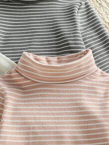 SHEIN 女童 4-8歲 高領黑白條紋白色 3件套 白色抓絨內裡長袖T恤 適合居家日常穿著 秋冬 - 彩色 - 查看 9