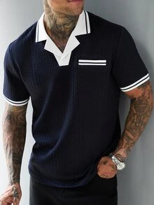 SLATEMANN 男士夏季休閒拼色拼接 Polo 衫 度假海軍藍 - 藏蓝色 - 查看 5