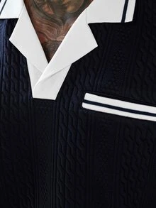 SLATEMANN 男士夏季休閒拼色拼接 Polo 衫 度假海軍藍 - 藏蓝色 - 查看 4