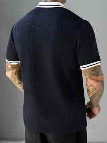 SLATEMANN 男士夏季休閒拼色拼接 Polo 衫 度假海軍藍 - 藏蓝色 - 查看 2