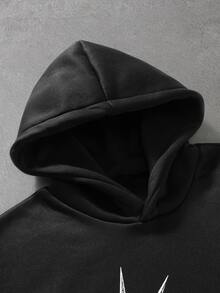 PAVTROS 男士拼色印花連帽衛衣與運動長褲時尚休閒套裝 - 黑色 - 查看 3