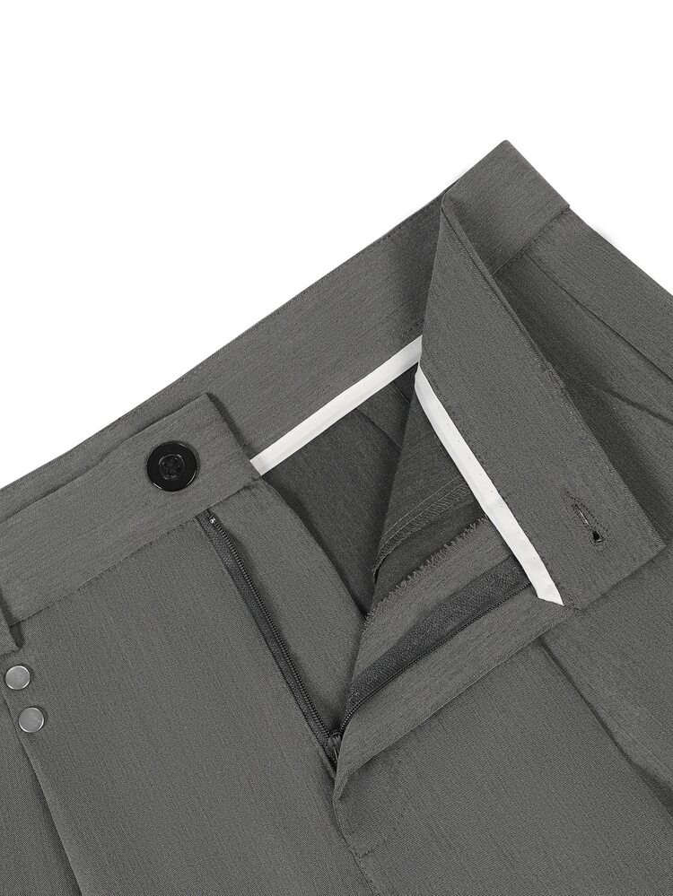 SLATEMANN Men's Dark Gray Suit Pants, Waist Rivet Design, Fashion Versatile Straight Leg Dress Pants, Casual Versatile - Dark Grey - View 8
