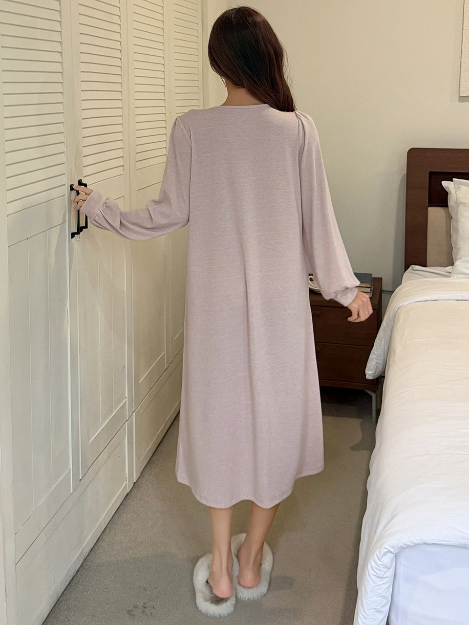 Women's Bow Decor Long Sleeve Casual Nightgown