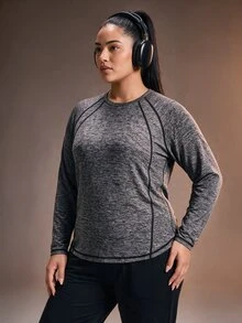 Powerista Women's Plus Size Round Neck Open Back Long Sleeve Loose Comfortable Sports T-Shirt - Black - View 2