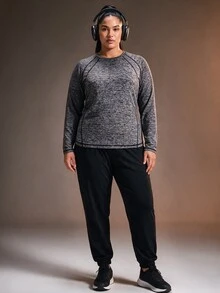 Powerista Women's Plus Size Round Neck Open Back Long Sleeve Loose Comfortable Sports T-Shirt - Black - View 6