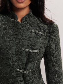 SHEIN BAE Blazer Slim Fit Kancing Katak Bertekstur Hijau Zaitun untuk Wanita Musim Gugur 2026 Jaket Jacquard Elegan Lengan Panjang Pas Badan untuk Kantor Kencan Malam Tamu Pernikahan - Hijau Tentara - View 7