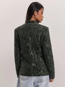 SHEIN BAE Blazer Slim Fit Kancing Katak Bertekstur Hijau Zaitun untuk Wanita Musim Gugur 2026 Jaket Jacquard Elegan Lengan Panjang Pas Badan untuk Kantor Kencan Malam Tamu Pernikahan - Hijau Tentara - View 8