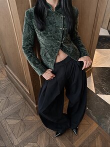 SHEIN BAE Blazer Slim Fit Kancing Katak Bertekstur Hijau Zaitun untuk Wanita Musim Gugur 2026 Jaket Jacquard Elegan Lengan Panjang Pas Badan untuk Kantor Kencan Malam Tamu Pernikahan - Hijau Tentara - View 2
