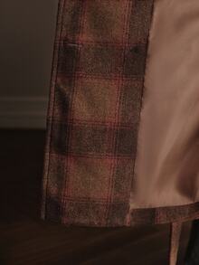 Anewsta Women's Autumn/Winter Short Plaid High Neck Cinched Waist Vintage Checkered Wool Coat - Camel - View 8