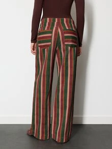 Nöista Multicolor Striped Wide-Leg Pants With Pockets. Fall, Winter, Autumn, Casual, College, University, Office, Cozy Everyday Look, Denim, Print, Comfy.. - Clay Red - View 8