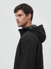 TekDrob WaterProof & WindProof Parka With Hoodie And Adjustable Details - Black - View 5