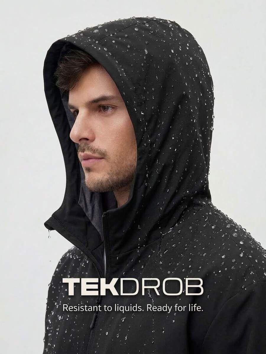 TekDrob WaterProof & WindProof Parka With Hoodie And Adjustable Details - Black - View 1