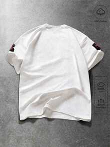 ROMWE MEN Goth Men's Casual Daily Wear Short Sleeve T-Shirt With Character Graphic - White - View 4