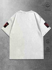 ROMWE MEN Goth Men's Casual Daily Wear Short Sleeve T-Shirt With Character Graphic - White - View 2