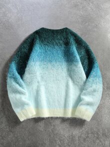 ROMWE MEN Men Ombre Colorblock Fluffy Knit Sweater, Crew Neck Long Sleeve Casual Pullover - Multicolor - View 2