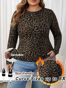 SHEIN CURVE+ Plus Size Winter Clothes Thickened Round Neck Fitted Long Sleeve Fall - Multicolor - View 2