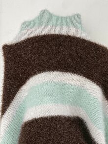 SHEIN CURVE+ Pullover Longgar Bergaris Cokelat Leher Bulat Model Baru Musim Gugur 2025, Gaya Kampus Ukuran Besar Lengan Panjang Musim Dingin - MultiWarna - View 9