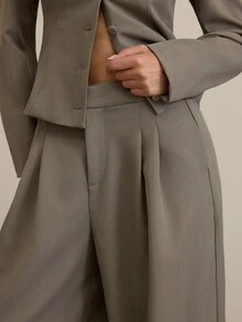 COSMINA Women's Casual Elegant Faux Linen Brushed Waist-Cinching Commuter Blazer Jacket - Grey - View 6