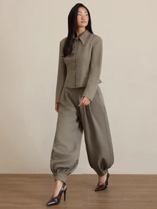 COSMINA Women's Casual Elegant Faux Linen Brushed Waist-Cinching Commuter Blazer Jacket - Grey - View 3