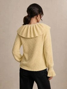 CielaLinda Atasan Sweater Ruffle Kuning Wanita, Pakaian Rajut Pullover Feminin, Sweater Harian yang Chic - Kuning - View 2