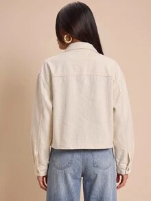 Bluhae Jaket Pendek Lengan Panjang Leher Bulat Longgar Elegan dan Modis untuk Wanita Warna Aprikot - Aprikot - View 2