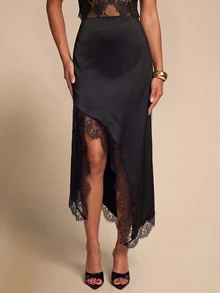 Bluhae Women's Lace Patchwork Casual Versatile Daily Wear Skirt - Black - View 4