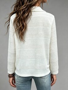 SHEIN Women's Beige Textured Shawl Collar Cardigan Long Sleeve Loose Fit Elegant Commute Versatile Outerwear Top Regular Jacket - White - View 2