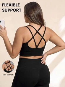 Rhythm Era Plus Solid Crisscross Back Crop Tank Top - Black - View 3