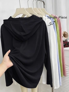 GlowEve CURVE Plus Size Women's Casual Fashion V-Neck Hooded Sweatshirt Thin Style Suitable For Spring And Autumn - Black - View 2
