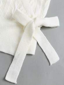 Autumina Cable Knit Knot Side Wrap Cardigan - White - View 6