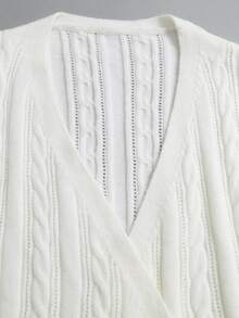 Autumina Cable Knit Knot Side Wrap Cardigan - White - View 5