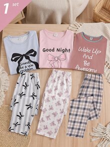 Genkimix Kids Girls' Light Purple Minimalist Bow Element Print Pattern Long Pants & Sleeve Casual 2 Pieces Loungewear Set Fall Autumn/Winter Soft Cozy Cute Indoor - Purple - View 3