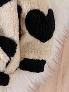 SHEIN Elladie kids 女童秋冬 4-7歲可愛愛心圖案毛茸茸連帽拉鍊外套大衣，日常休閒可愛秋季外套 - 杏色 - 查看 6