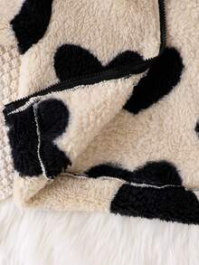 SHEIN Elladie kids 女童秋冬 4-7歲可愛愛心圖案毛茸茸連帽拉鍊外套大衣，日常休閒可愛秋季外套 - 杏色 - 查看 10