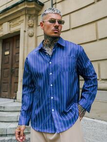 Artur Kramer Men's Thin Striped Long Sleeve Shirt, Fashionable Casual Style Suitable For Spring And Autumn - Blue - View 1