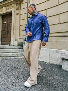 Artur Kramer Men's Thin Striped Long Sleeve Shirt, Fashionable Casual Style Suitable For Spring And Autumn - Blue - View 3