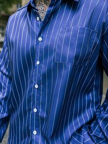 Artur Kramer Men's Thin Striped Long Sleeve Shirt, Fashionable Casual Style Suitable For Spring And Autumn - Blue - View 6