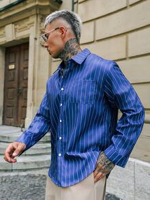 Artur Kramer Men's Thin Striped Long Sleeve Shirt, Fashionable Casual Style Suitable For Spring And Autumn - Blue - View 5