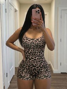Slaydiva Women's Leopard Print Fashion Camisole Tight Romper Unitard - Multicolor - View 3
