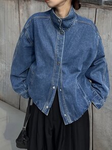 FRIFUL Jaket Denim Lengan Panjang Kasual Serbaguna untuk Wanita, Kancing Tunggal, untuk Penggunaan Sehari-hari - Biru - View 4