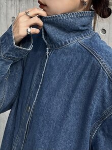 FRIFUL Jaket Denim Lengan Panjang Kasual Serbaguna untuk Wanita, Kancing Tunggal, untuk Penggunaan Sehari-hari - Biru - View 5