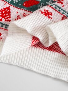 Manfinity Homme 男士圓領長袖聖誕毛衣，印有馴鹿、聖誕樹與雪花圖案，可愛聖誕套頭衫，秋冬中性款 - 白色 - 查看 7