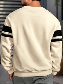 ZURIURI Spring Autumn Winter Men's Crew Neck Sweatshirt, Casual Fit, Small Horse Pattern, Striped Contrast Print Design, Suitable For Commuting, Daily Wear, Outdoor, Shopping, Office - Multicolor - View 2