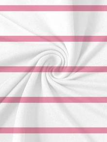 HypeHours 男女通用经典白色和粉色条纹马匹印花休闲 T 恤，时尚图案 T 恤 - 彩色 - 查看 3