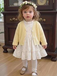 Souflis Souflis Baby Girl Solid Color Casual Versatile Daily Wear Cardigan - Yellow - View 7