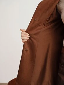 Briarwyn Autumn/Winter Elegant Women's Caramel Suede Velvet Metal Button Notch Lapel Slim Fit Mid-Length Single Breasted Blazer Thanksgiving Office Brown - Coffee Brown - View 9