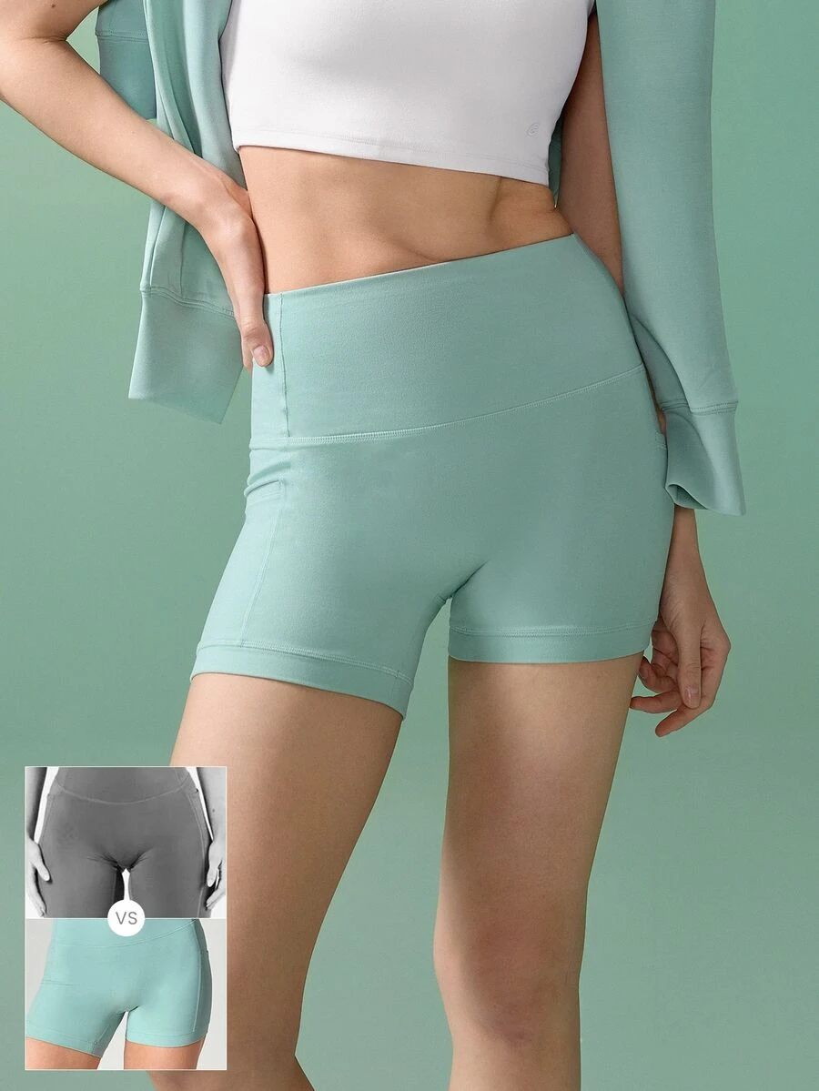 GLOWMODE 4.3" FeatherFit™ Anti-Slip Pocket Bike Shorts Non Front Seam Low Impact Cycling Running Gym Workout - Mist Green - View 1